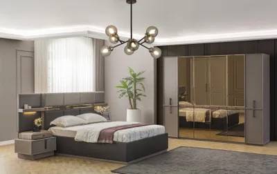 Produktbild von Garnitur Schlafzimmer Doppelbett Bett Nachttische Schrank 4tlg Grau