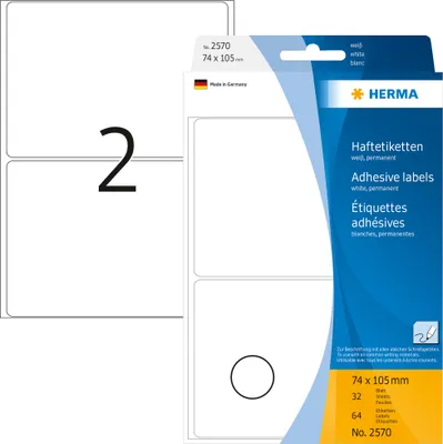Produktbild von HERMA Vielzweck Etiketten 74 x 105 mm weiß 64 Etiketten