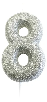 Produktbild von Silberne Glitzer-Zahlenkerze 8 für Geburtstagstorten 7 cm - Einheitsgröße