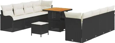 Immagine prodotto di vidaXL Set di divani da giardino con cuscini 11 pezzi in polirattan nero