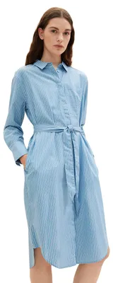Produktbild von TOM TAILOR Damen 1032517 Blusenkleid mit Brusttasche & Bindegürtel, 30198 - Blue