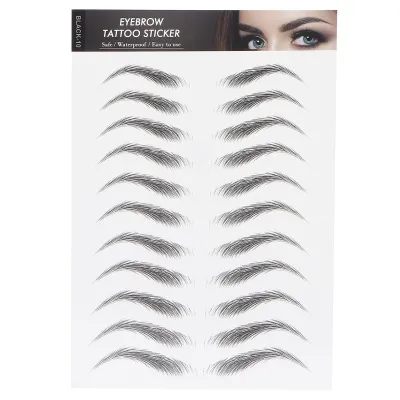 Image de Autocollants de tatouage temporaire pour sourcils, longue durée, portables, pour femmes, couleur noire - lot de 10