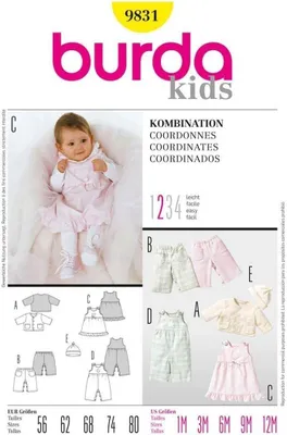 Imagen del producto de Patrones para ropa de bebé, tallas 56-80, que incluyen: chaqueta, pantalón, vestido, gorro, para bebés