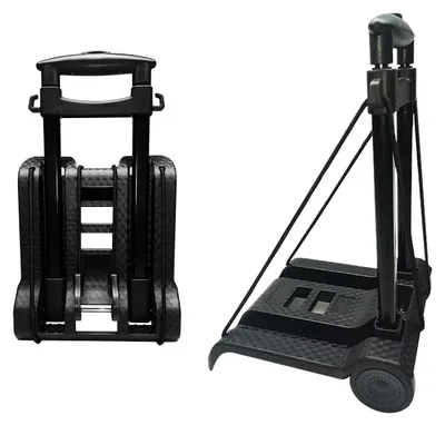 Obrázek produktu pro Skládací ruční vozík, nosnost 40 kg, nastavitelná rukojeť, PVC kolečka, 2 gumové popruhy