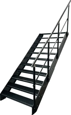 Obrázok produktu pre Schodisko z oceľových priečok Mriežkové stupne 11 stupňov Zábradlie vpravo - Pozinkované a antracitovo práškovo lakované - (š x v x h) 80 x 209 x 215 cm