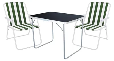 Immagine prodotto di set da campeggio 3 pezzi mobili da giardino tavolo da campeggio + 2 sedie da campeggio verde bianco