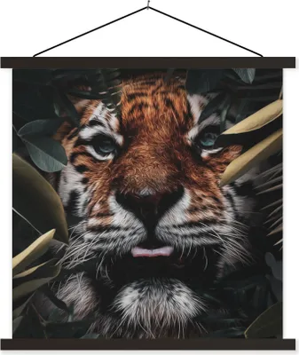 Produktbild von MuchoWow® Textilposter Tiger - Blatt - Tiere 60x60 cm mit schwarzem Rahmen - Posteraufhänger