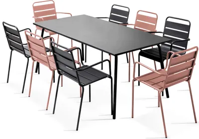 Produktbild von Metallgartenlounge aus 1 Tisch und 8 Sesseln Rosa - Oviala Palavas