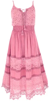 Produktbild von Besticktes Boho Sommerkleid, Langes Besticktes Kleid - Pink, Damen, Viskose, Kleider