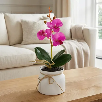 Produktbild von Künstliche Orchidee, 32,5 cm im Topf – Realistische Kunstpflanze – Pflegeleicht – Weiß / Rosa / Lila – Dekoration für Wohnzimmer & Büro [11915]