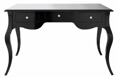Immagine prodotto di Casa Padrino Segreteria barocca con 3 cassetti nero lucido 130 x 75 x h. 80 cm - Scrivania in legno massiccio in stile barocco - Mobili da ufficio barocchi - Mobili in stile barocco