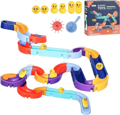 Image de Jouets de bain - 48 pièces - Piste à billes avec ventouses - À faire soi-même - Piste à billes aquatique pour enfants - Jouets de bain à partir de 3 ans