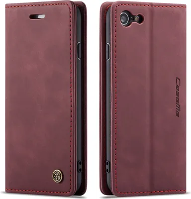 Produktbild von iPhone SE 2020 Hülle, LaimTop Retro Kunstledertasche TPU Innere, Kartenfächer, Magnetverschluss, Klapphülle mit Standfunktion Schutzhülle für iPhone SE 2020 / iPhone 7 / iPhone 8 Rot