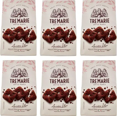 Produktbild von 6x Tre Marie Ancora Uno Frolla al Cacao con Gocce di Cioccolato Kekse Kakao Kekse mit Tropfen aus Dunkler Schokolade Biscuits 315g Packung