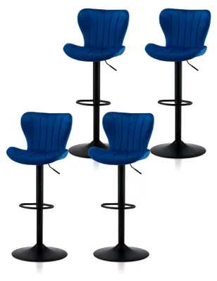 Produktbild von Barhocker 4er Set Samt, Höhenverstellbar, 360° drehbar, Hocker mit Rückenlehne und Fußstütze, Metallrahmen, Moderner Küchenhocker für Küche und Bar, Blau