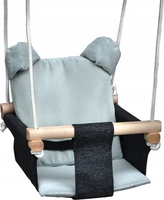 Produktbild von Skyline Schaukeln für Kinder Kinderschaukel mit Kissen Kleinkindschaukel Babywippe Verandaschaukel Babyschaukel Holzschaukel Kissen, Graphit & Grau