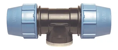 Produktbild von SOMATHERM FOR YOU – Kunststoff-T-Stück – PE-Rohr, Durchmesser 40 mm – Innengewinde 1"1/4 mittig – Einfach und schnell anzuschließen – Speziell für Bewässerungsanlagen – Trinkwasser