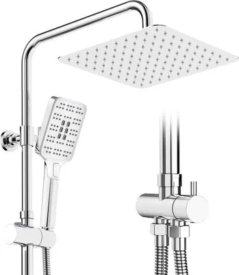 Produktbild von Famanu Duschsystem ohne Armatur - 25 x 25 cm quadratische Regendusche mit 3 Strahlarten