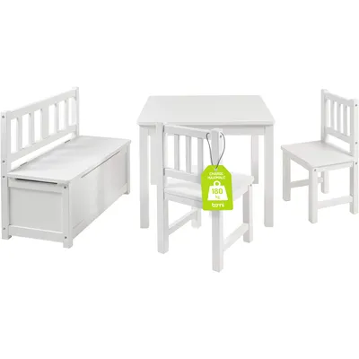 Image de BOMI® Ensemble table et chaises pour enfants en bois massif de pin – Groupe de sièges pour tout-petits, filles et garçons – Blanc