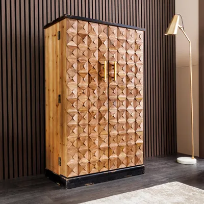 Produktbild von riess-ambiente Barschrank BODEGA 120cm natur Pinienholz mit 3D-Front Flaschenregal Gläserschiene