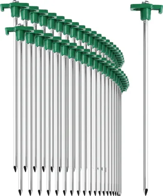 Produktbild von com-four® 48x Zelt-Heringe aus Stahl 250mm x Ø 7mm - lange und robuste Erdnägel mit Halterung aus Kunststoff - Felsboden-Hering für Camping und Outdoor - ideal für normalen und harten Boden