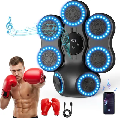 Immagine prodotto di Altoparlante Bluetooth intelligente per allenamento con i pugni – Montaggio a parete – Luci LED – Riproduzione musicale – 9 livelli di velocità – Attrezzo per l'allenamento per palestre domestiche – Blu