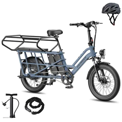 Produktbild von Longtail E-Bike Familie 48 V 30Ah mit Klapplenker & Vollfederung – 20" Fettreifen, Kindersitz inklusive, 25 km/h - Blau