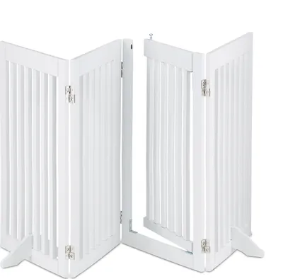 Image de Barrière de sécurité Relaxdays, H x L : 92 x 206 cm, pliable, avec porte et pieds, barrière de sécurité autonome pour chien, barrière de porte, blanche
