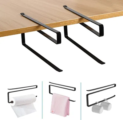 Produktbild von Welikera Küchenrollenhalter ohne Bohren 2 Stück , Stabiler Schwarzer Küchenrollenhalterschrank,Platzsparend und modern Papierrollenhalter,Rollenhalter für Küche
