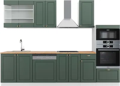 Obrázok produktu pre Kuchynský kút Vicco Fame-Line Vidiecky dom zeleno-zlatý/biely 300 cm s vysokou skriňou, dub AP, Model 42459