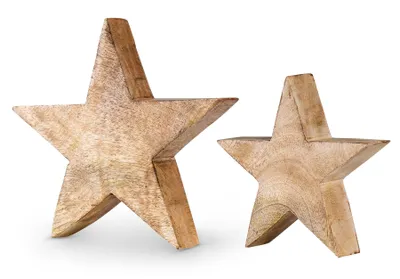 Produktbild von 2er Set Stern Holzstern Mango 14cm 20cm Mangoholz Braun Natur Deko Tischdeko Holz