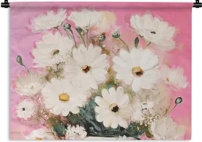 Produktbild von MuchoWow® Wandteppich Wandbehang Blumen - Vase - Pflanzen - Weiß 150x112.50 cm Tapisserie Dekoration Wandtuch - Wanddecke - Wandteppiche