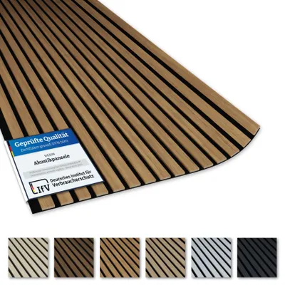 Produktbild von AKUSTIKO Lamella Akustikpaneele 4 Stück 280x60cm - flexible Filz MDF Wandpaneele fugenlos - überlappende Holz Lamellenwand Wanddekor - Akustik Wandverkleidung (6.72m² Natural Teak)