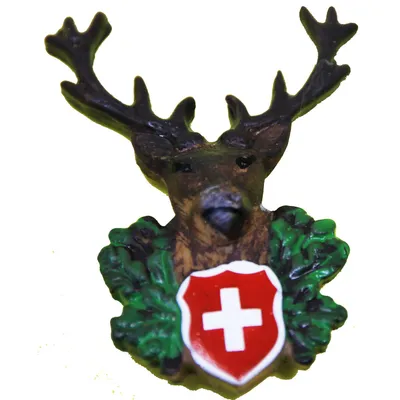 Produktbild von Kühlschrank Magnet Hirschkopf Schweizerflagge in der Mitte 5cmx4cm