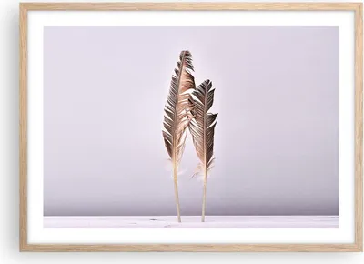 Produktbild von Gerahmtes Poster - Rahmen in heller Eiche - Zwei Federn Flieder - 70x50 cm - Wand Bild - Wanddeko - Wandbilder - Wandposter - Bilderrahmen - Bilder - Kunstdruck - Wandbild - P2NAA70x50-4335