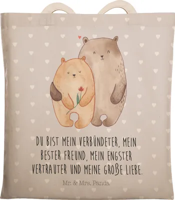Produktbild von Mr. & Mrs. Panda Tote Bag Bären Liebe - Grau Pastell - Geschenk, Freundin, Bärchen, Verknallt, Tragetasche, Tasche, Stoffbeutel, Einkaufstasche, Hochzeitstag, Umarmung