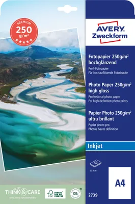 Produktbild von Avery Zweckform 2739 Premium Inkjet Fotopapier, A4, einseitig beschichtet, 250 g/m², 50 Blatt