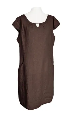 Produktbild von Leinen Kleid kurzarm BRAUN 44 XL knieumspielend Sommerkleid