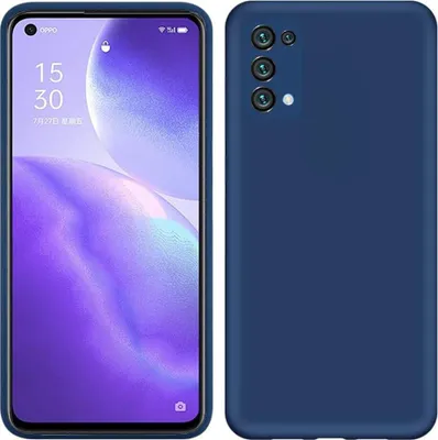 A product shot of a blue phone case and a smartphone.