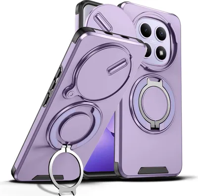 Immagine prodotto di Custodia a doppio strato per Xiaomi Redmi Note 15 5G/4G, con copertura scorrevole per la fotocamera e supporto magnetico ad anello Viola