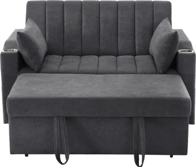 Produktbild von Merax Schlafsofa, mit Schlaffunktion, 2-Sitzer Bettsofa mit verstellbarer Rückenlehne, Getränkehalter, Couchgarnitur, Wohnzimmersofa, Grau