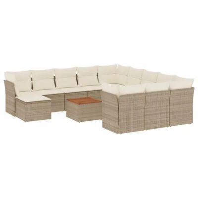 Produktbild von vidaXL 13-tlg. Garten-Sofagarnitur mit Kissen Beige Poly Rattan