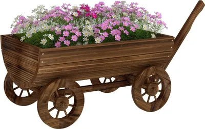 Produktbild von Holzwagen - Handwagen mit 4 Rädern - Ziehgriff - 115 x 40 x 54,5 cm