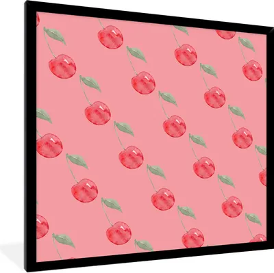 Produktbild von MuchoWow® Gerahmtes Poster Kirschen - Aquarell - Rosa 40x40 cm - Poster mit Schwarzem Bilderrahmen Wandposter Rahmen Foto Bilder - Mit Rahmen - Wanddekoration Schlafzimmer