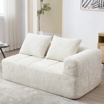 Immagine prodotto di LVHOM divano a 2 posti con tasca laterale, chaise longue divano angolare poltrona relax, poltrona lounge divano letto imbottito divano doppio per soggiorno, beige