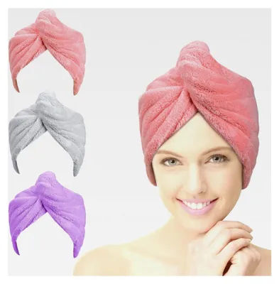 Produktbild von Haarturban, 3 Stück Turban Haartrockentuch mit Knopf, Kopftuch für lange Haare, schnelltrocknendes Mikrofaser Handtuch, weich und saugfähig