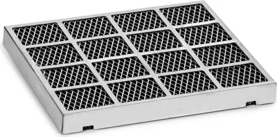 A rectangular activated carbon filter with a grid pattern on top, presented at a slight angle on a white background.