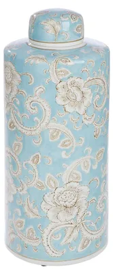 Produktbild von Gilde Deckelvase, zylindrisch, "Fayencen", Blumenmuster, Keramik, blau, VE 1, H. 44 cm, D. 18 cm 34860 4063387348604