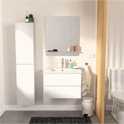 Produktbild von Einzelwaschtisch-Set 60 cm + Wasserhahn + Spiegel + SORRENTO-Säule