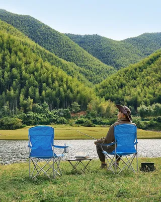 Produktbild von Camping-Stuhl-Set, 2 Stück, faltbarer, bequemer Stuhl – hält bis zu 150 kg – blauer Outdoor-Stuhl